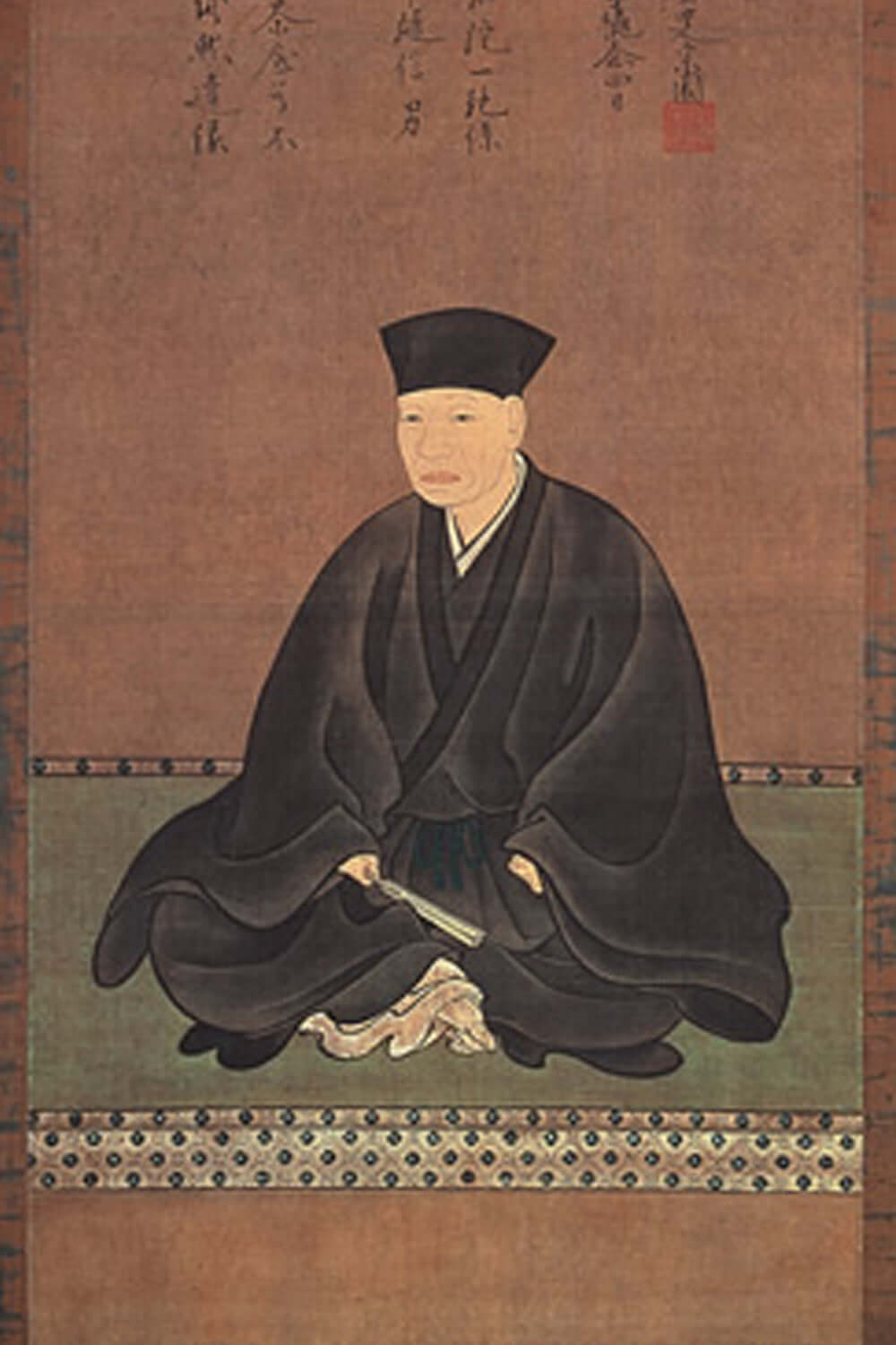 Porträt des berühmten Teemeisters Sen no Rikyū (1522–1591), gemalt von Hasegawa Tōhaku, dem Begründer der klassischen japanischen Teezeremonie.