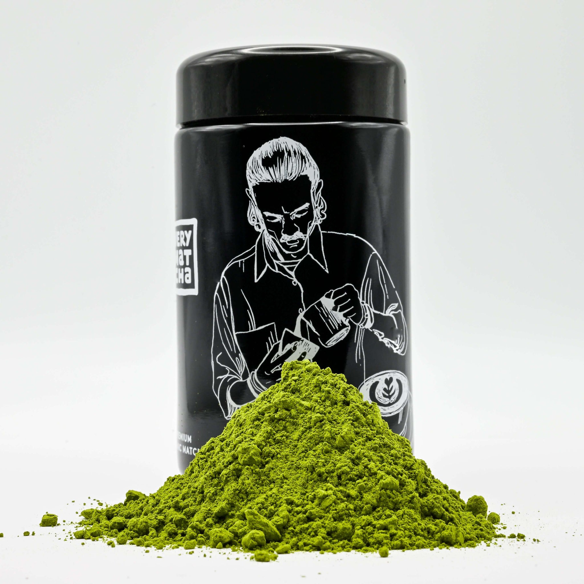 BARISTA Bio Matcha 30 g im Violettglas, Marke Very Matcha, Produktansicht von vorne mit Matchapulver