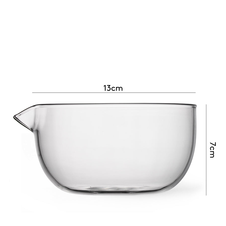 Matcha Schale aus Glas mit Ausgießer, 300-350ml Inhalt, Abmessungen 13x7cm
