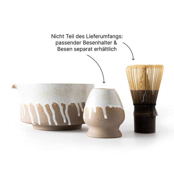 Matcha Schale SHIZUKU mit Keramik Besenhalter und Bambusbesen, Zubehör separat erhältlich.