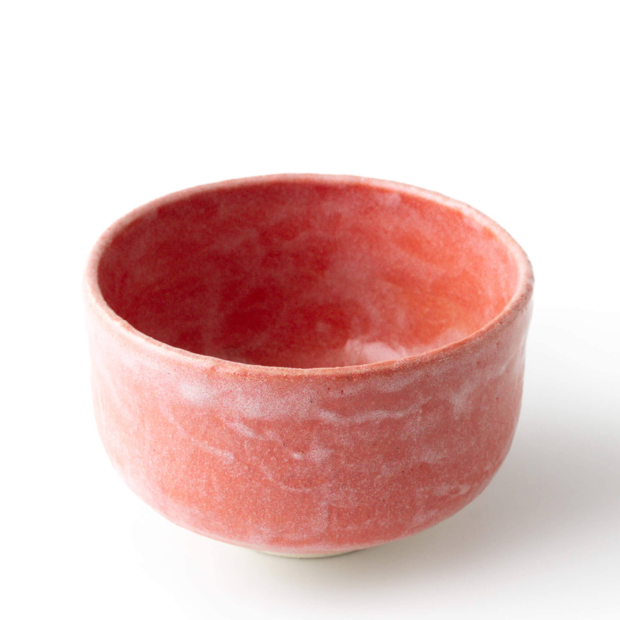 Obenansicht der Matcha Schale Sangetsu, Aka Raku Matcha Schale mit seidenmatter Oberfläche