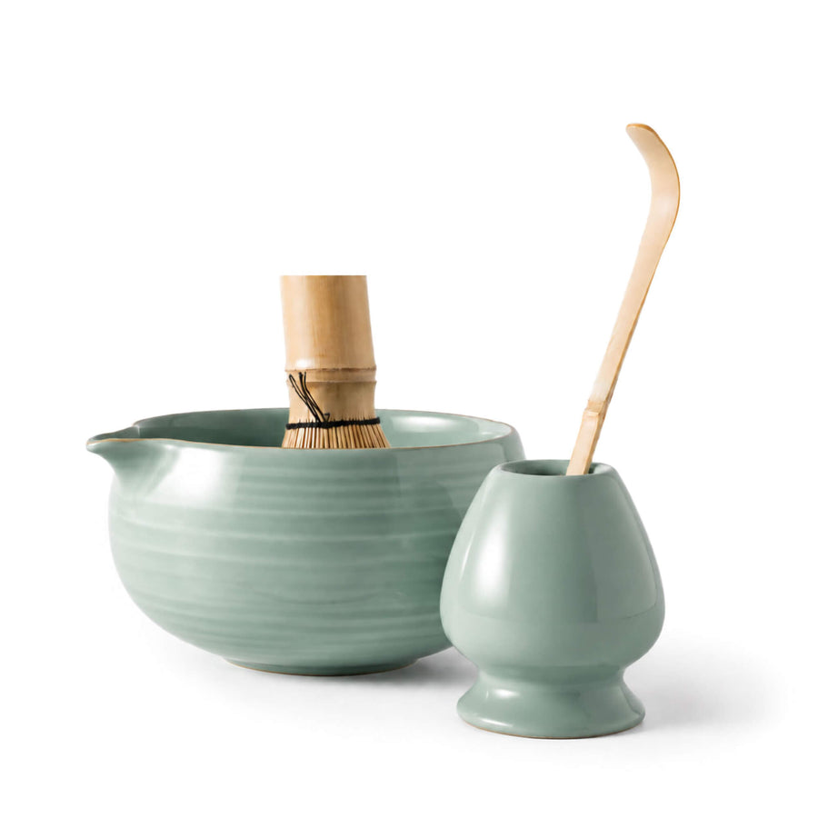 Matcha Set UMI: Schale, Bambusbesen, Bambuslöffel & Besenhalter