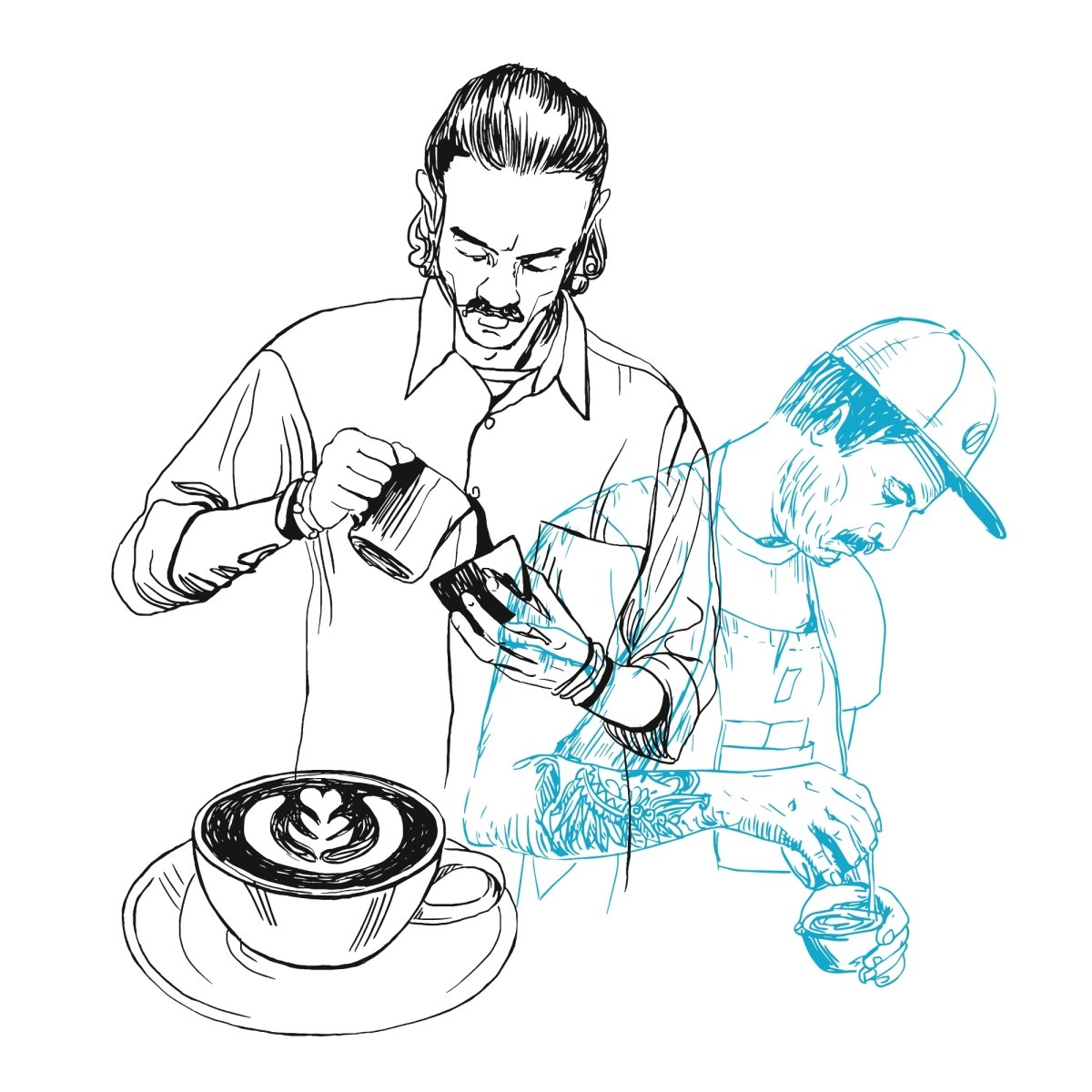 Illustrationen der Zubereitung von Matcha Latte. Künstlerin: Anna Chechetka