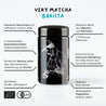Infografik BARISTA Bio Matcha 30 g im Violettglas mit EU- und JAS-Bio-Zertifikaten.